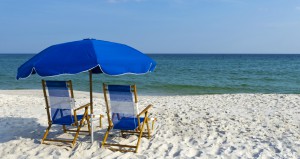 Beach chairs and umbrella in Gulf Shores, Alabama