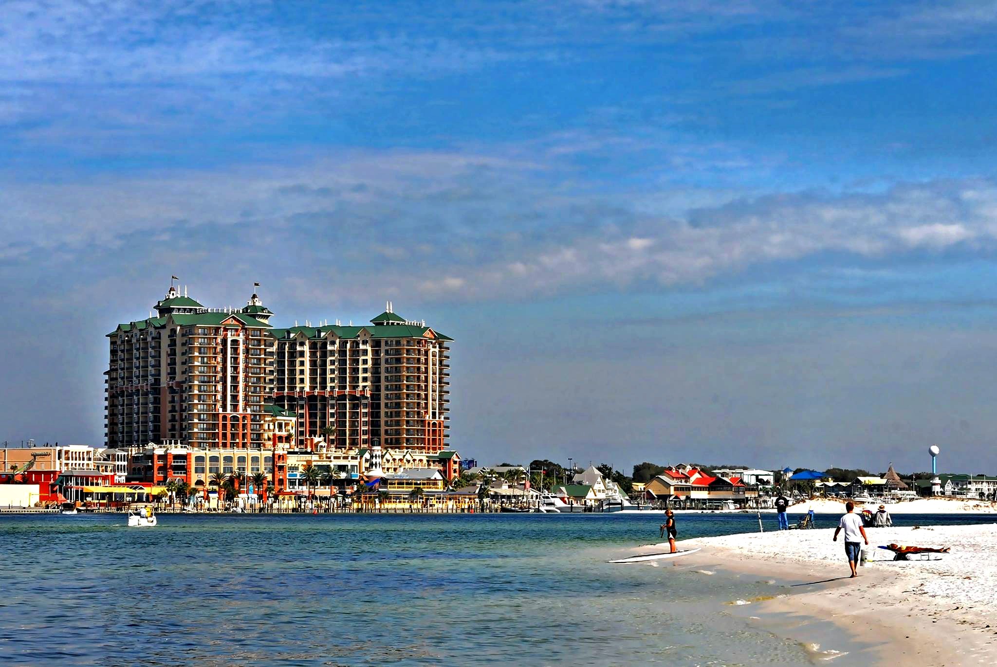 View of the Emerald Grande at HarborWalk Village from its private beach
