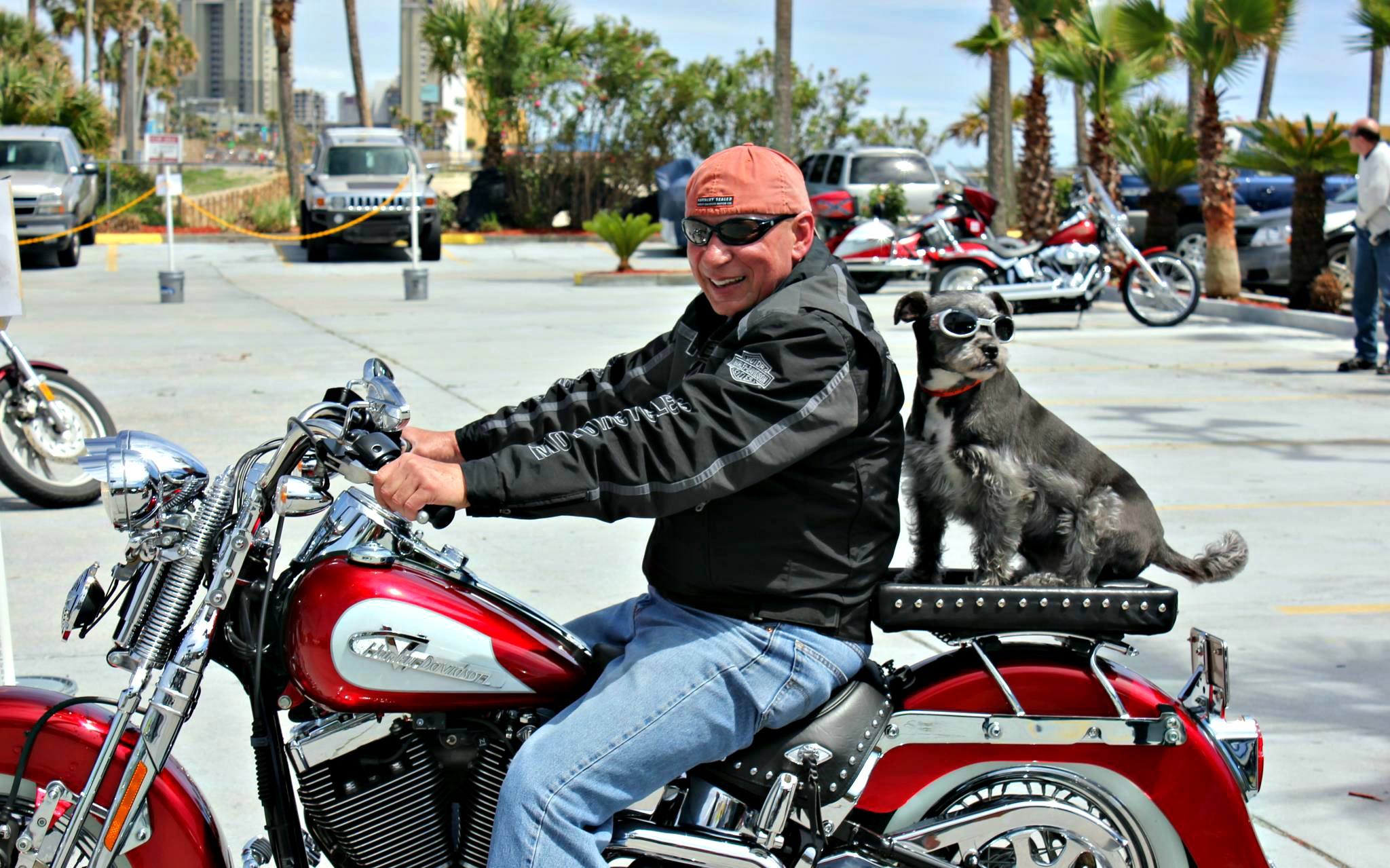 Thunder Beach motorcyle rally biker and his dog in Panama City Beach, Florida