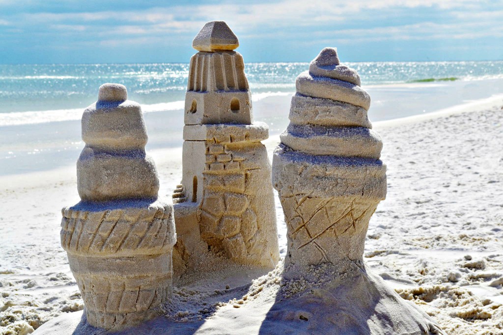 Three sandcastle towers by beachsandsculptures.com