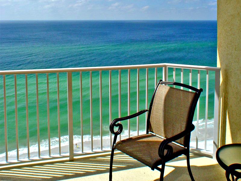 Sunny Gulf-front balcony at Boardwalk Beach Resort in Panama City Beach