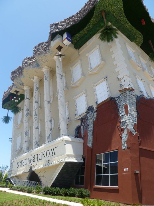 The "upside-down exterior of WonderWorks museum in Panama City Beach, FL