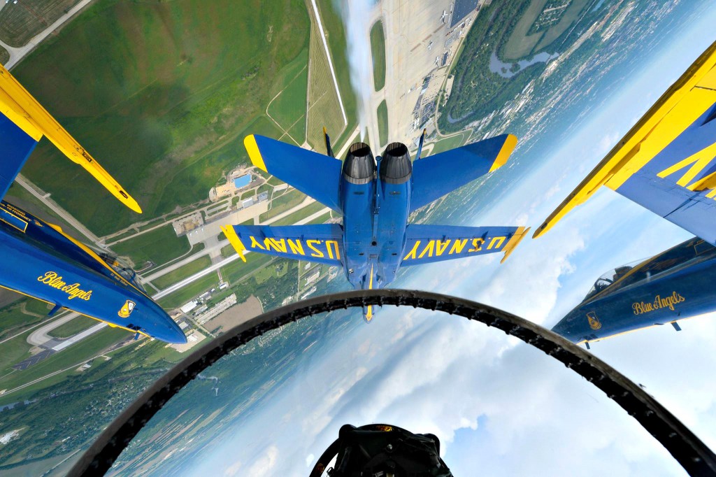 Pilot's view of Blue Angels/ upside-down flying formation