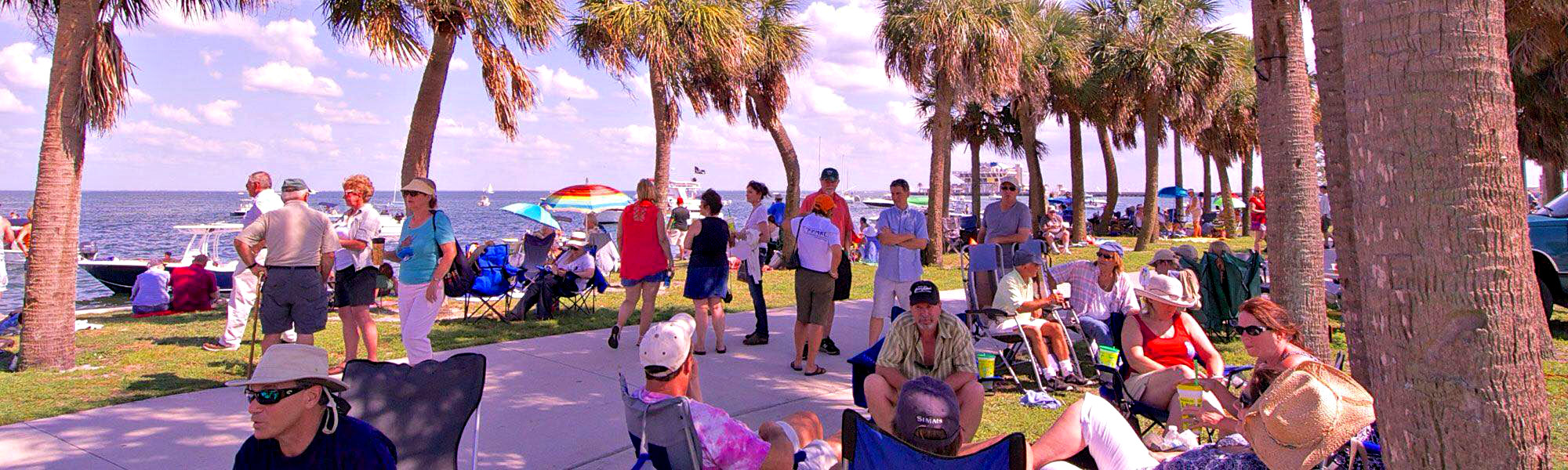 Tampa Bay Blues Festival-goers stroll a path along the bay.