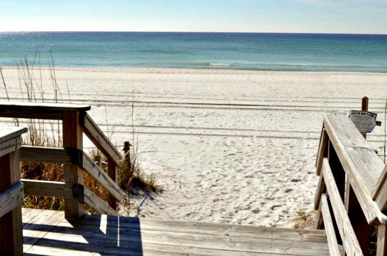 Wooden steps and beach access at Boardwalk Beach Resort Hotel in Panama City