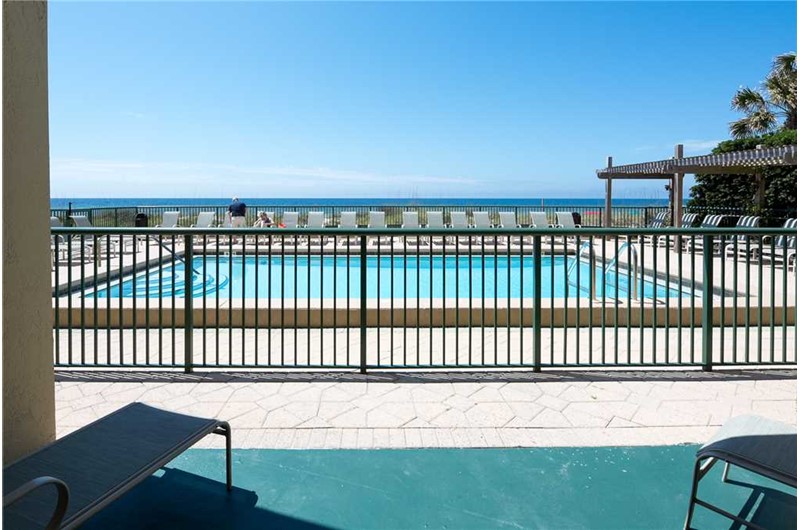 View of pool from patio at Destin Beach Club in Destin FL
