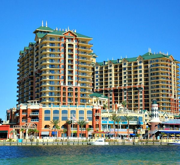 waterfront view of Emerald Grande from Destin Harbor