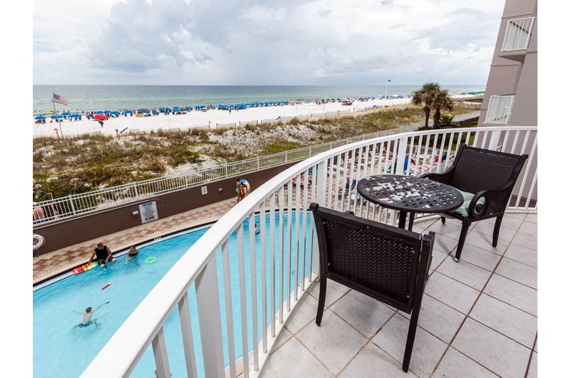 Relax on the balcony and see the pool and beach at Island Princess in Fort Walton Beach FL