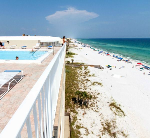 Gulf-front pool and sundeck overlooking the beach at Gulfside Condo Fort Walton Beach