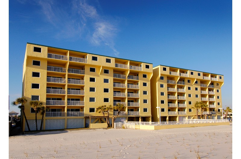 Exterior view from the beach at Driftwood Towers Gulf Shores