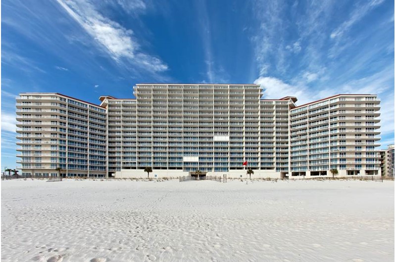 Exterior view from the beach at the Lighthouse Gulf Shores