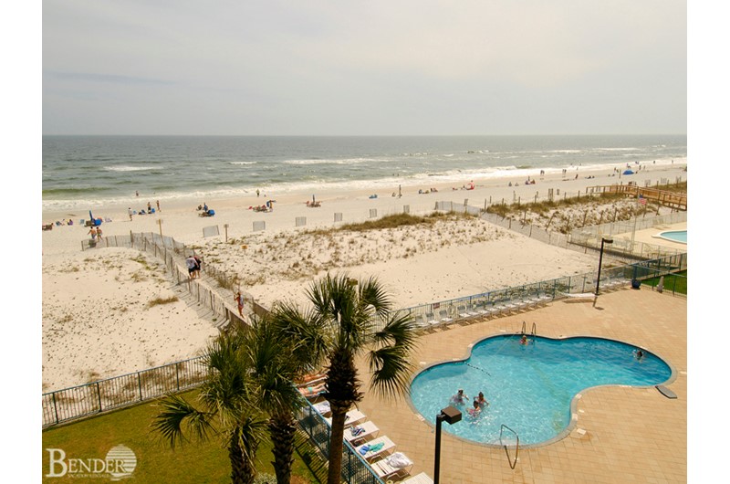 Aerial view of the pool area at Surfside Shores Gulf Shores