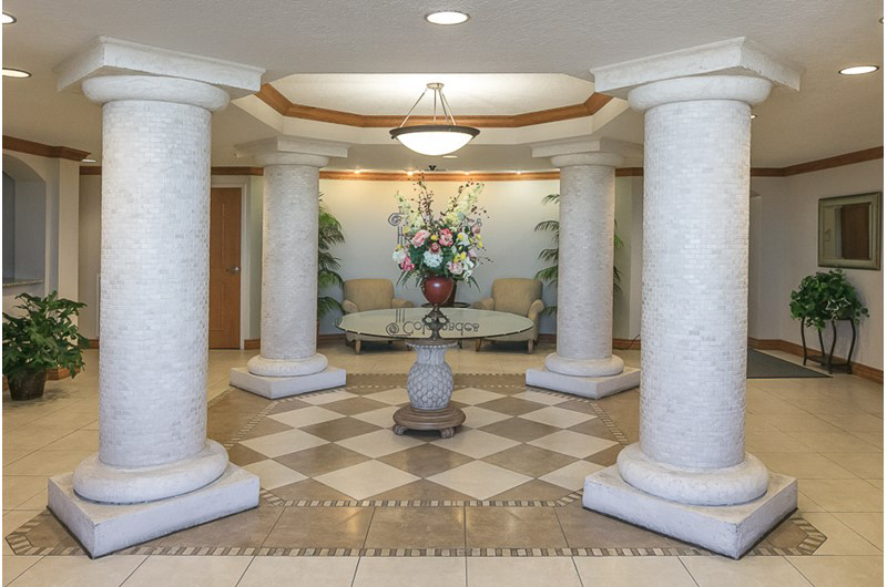 Lovely lobby area at The Colonnades in Gulf Shores Alabama