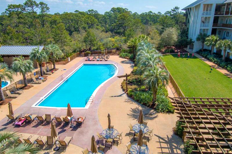 Aerial view of pool at Redfish Village in Blue Mountain Beach FL