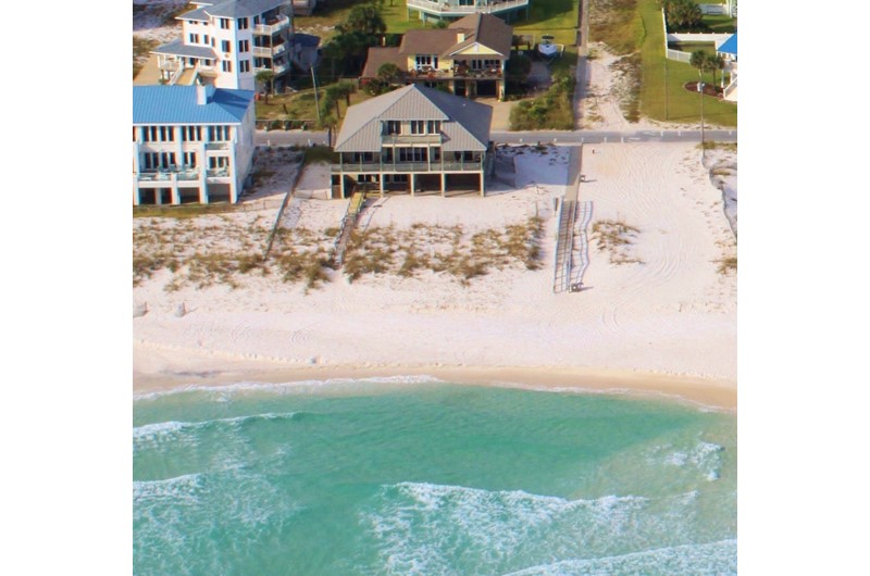 Aerial of Arioal 1214 beachfront luxury home in Pensacola Florida.
