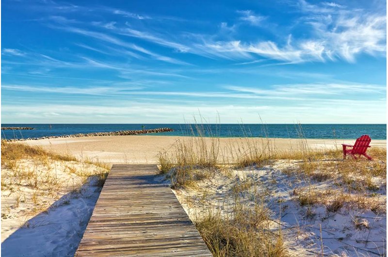 Easy access to the beach on the boardwalk at Grand Pointe in Orange Beach Alabama
