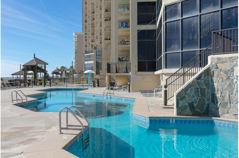 A unique shaped pool awaits at Phoenix Condominiums in Orange Beach Alabama