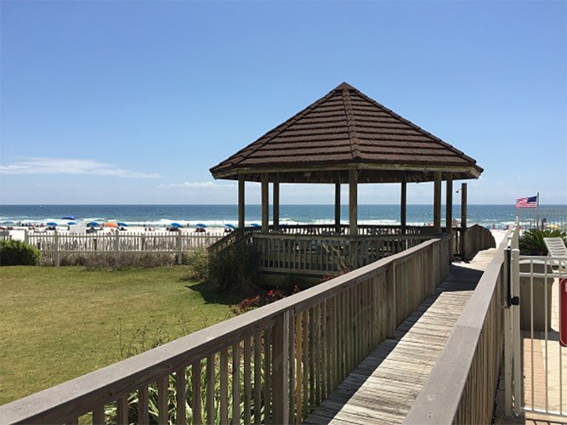 Walk directly from your room to the beach with the convenient crosswalk at Romar Tower in Orange Beach