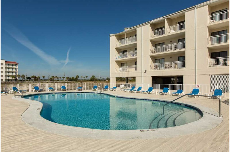 Huge pool and plenty of space to enjoy the sun at Sugar Beach Condominiums in Orange Beach AL