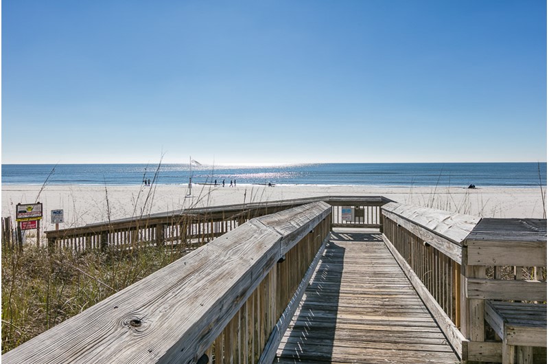 The boardwalk affords you easy access to the beach from Tradewinds Condominiums in Orange Beach Alabama