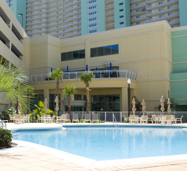 View of the pool at Emerald Beach Resort in Panama City Beach FL