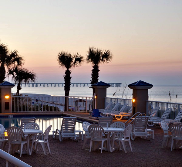 Spacious pool deck at Holiday Inn Club Vacations in Panama City Beach Florida
