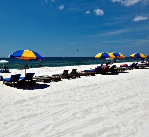 Sugar white sands directly in from of Sunrise Beach Condominiums in Panama City Beach Florida