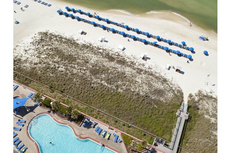 Fun view of the pool from balcony at Sunrise Beach Condominiums  in Panama City Beach Florida