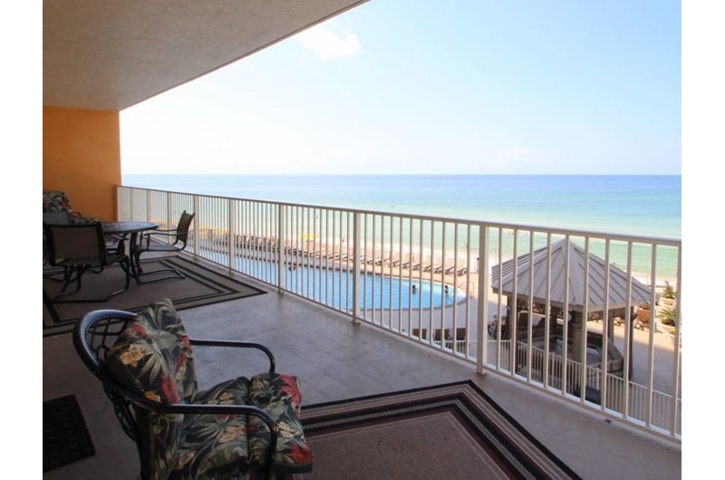 Balcony view of the pool and beach from Treasure Island in Panama City Beach Florida