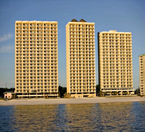 Exterior of beachfront Twin Palms in Panama City Beach