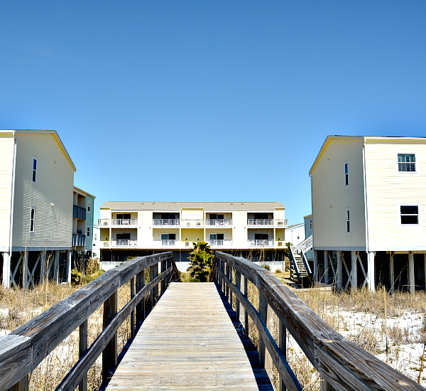 Boardwalk to the beach at Villas on the Gulf in Pensacola Beach Florida.